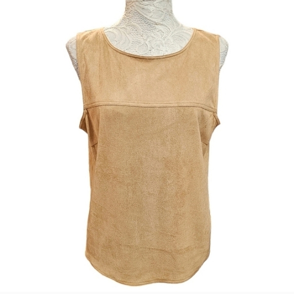 209 Wst 38 Boho Vegan Suede Minimalist Southwestern Button Back Sleeveless Top S - Picture 2 of 11